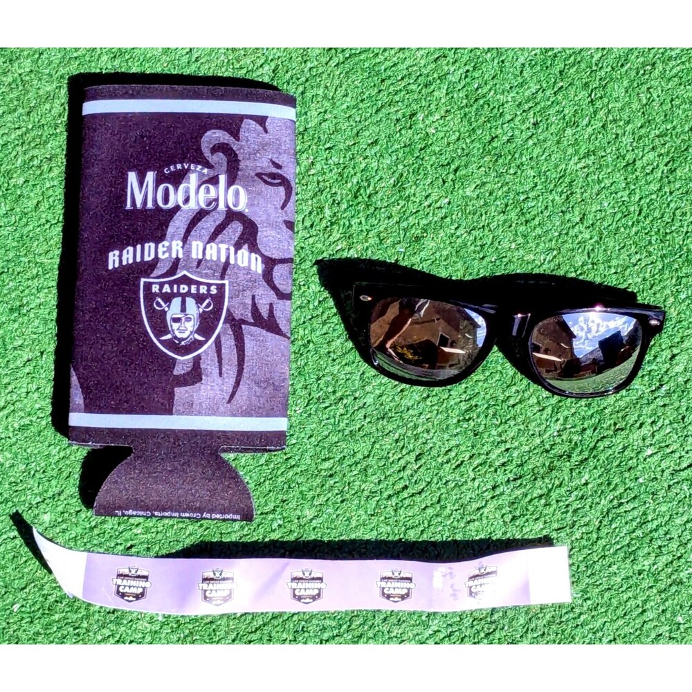 Vegas Raiders Training Camp Sunglasses+Drink Koozie+Collectible Wristband Set